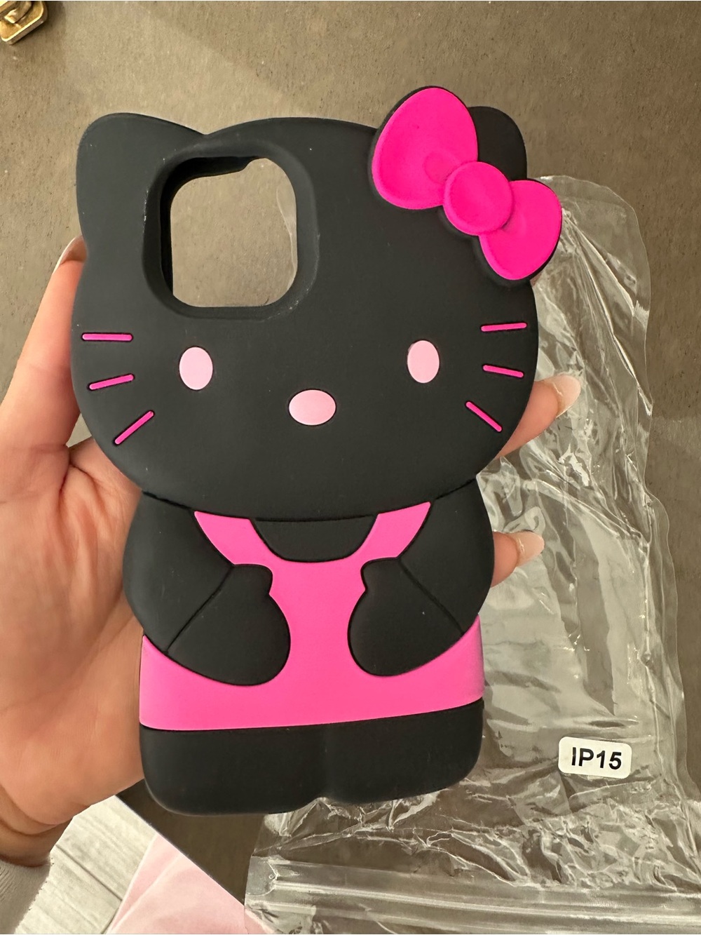 Hello Kitty Black & Pink Silicone IPhone 15 Case